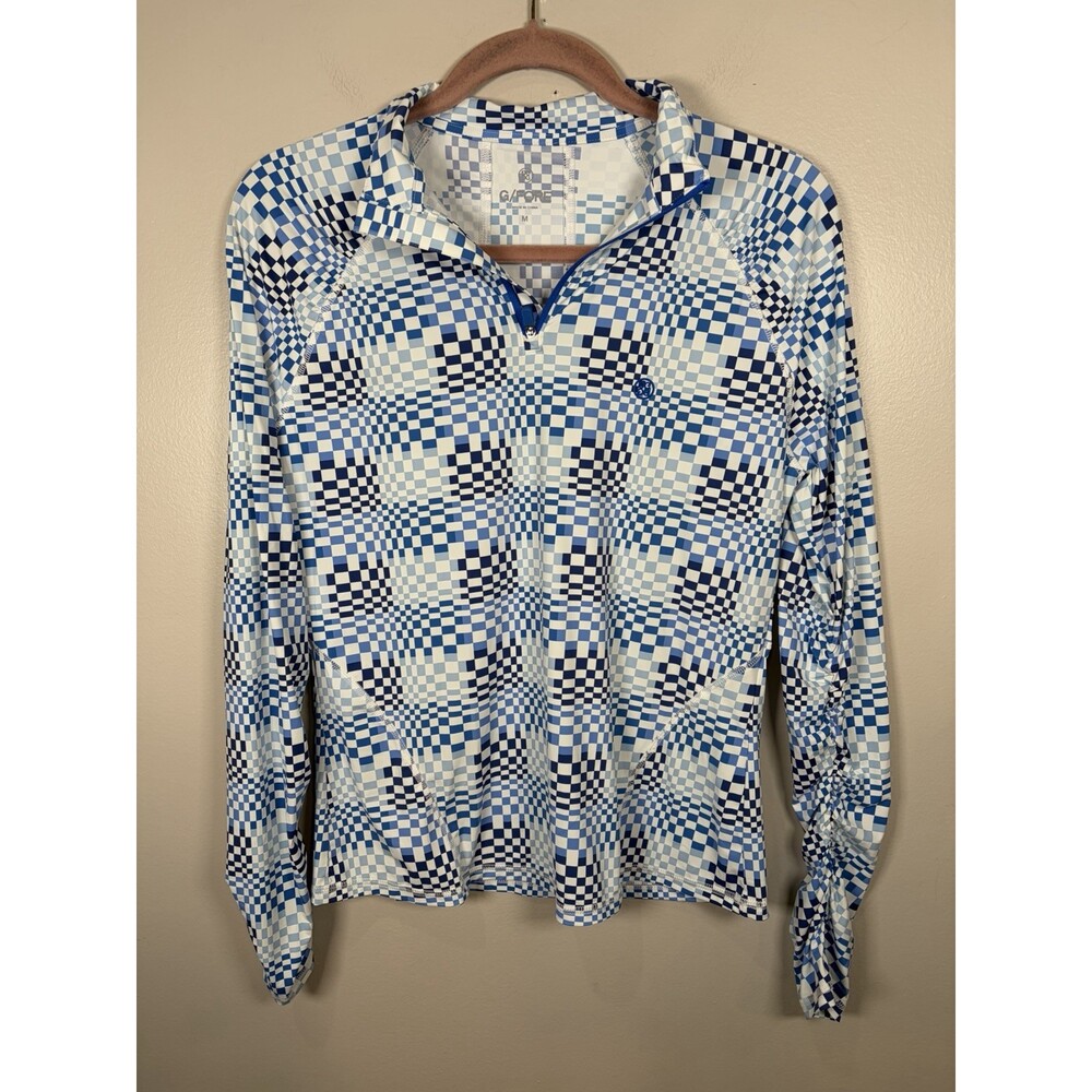 G/FORE Sun Shield Silky Tech Quarter Zip Women's Size Medium Blue Geometric logo